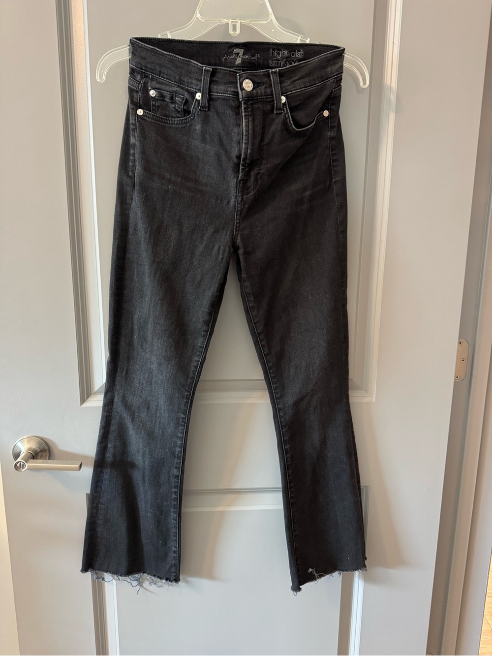 7 For All Mankind Black Flare Jeans with Raw Hem
